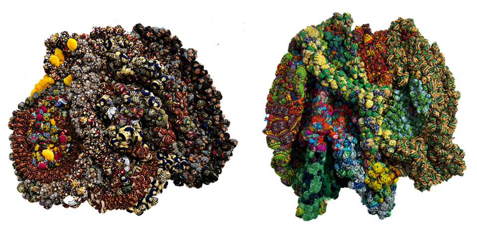 Samuel Nnorom. A gauche, Glim, 2024. A droite, Showing Up Always, 2024. Courtesy of KATES-FERRI PROJECTS & Artist.