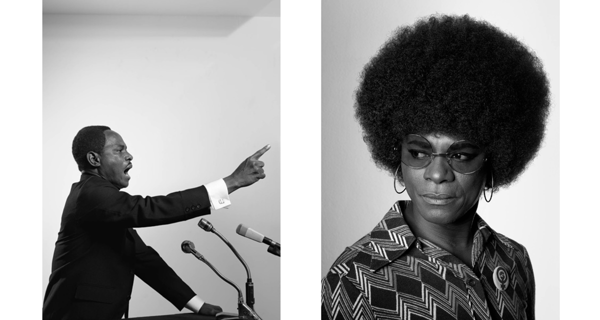 Samuel Fosso. A gauche, From the series 'African Spirits' L_002802 (M.L. King:speech), 2008. A droite, From the series 'African Spirits' L_002993 (Angela Davis), 2008. Courtesy of Yossi Milo Gallery.